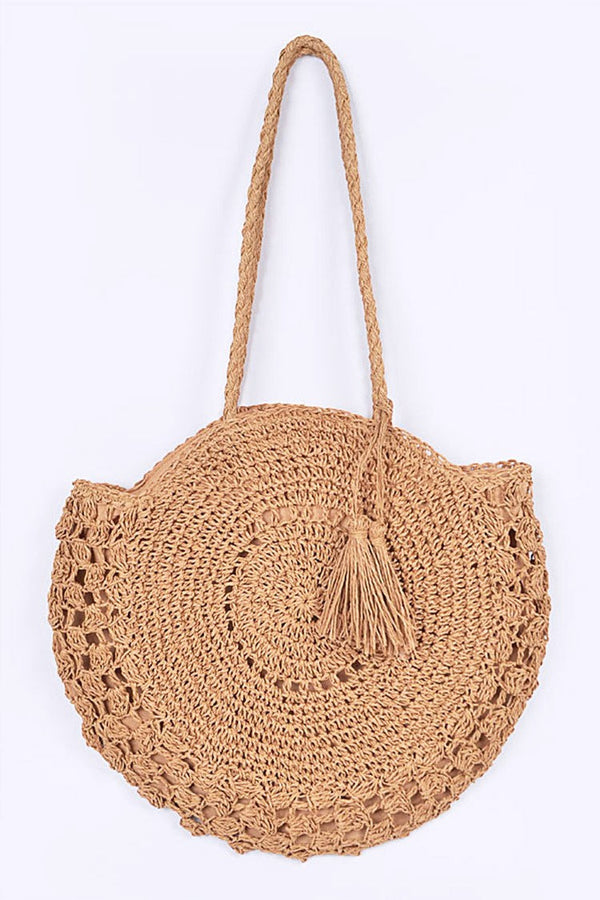 Circle Straw Summer Tote Bag - Khaki