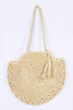 Circle Straw Summer Tote Bag - Ivory