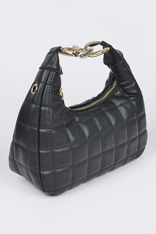 Lux Quilted Faux Leather Hobo Bag - Black