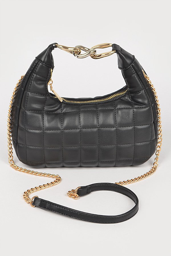 Lux Quilted Faux Leather Hobo Bag - Black