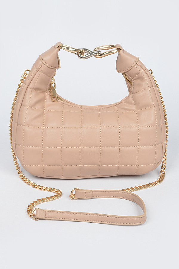 Lux Quilted Faux Leather Hobo Bag - Nude