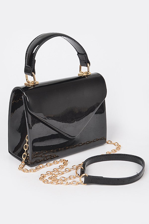 Enamel Faux Leather Top Handle Bag