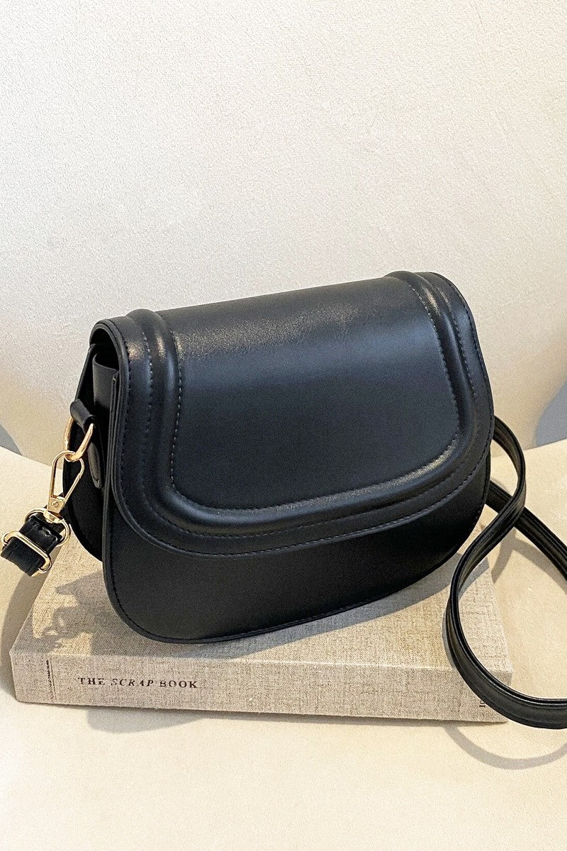 Faux Leather Crossbody Bag - Black