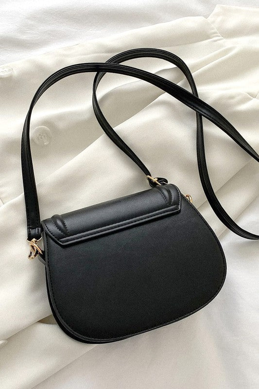 Faux Leather Crossbody Bag - Black