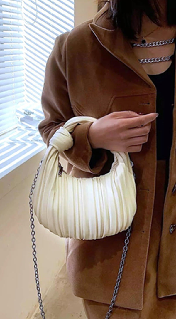 Rianna PU Leather Pleated Shoulder Handbag - White