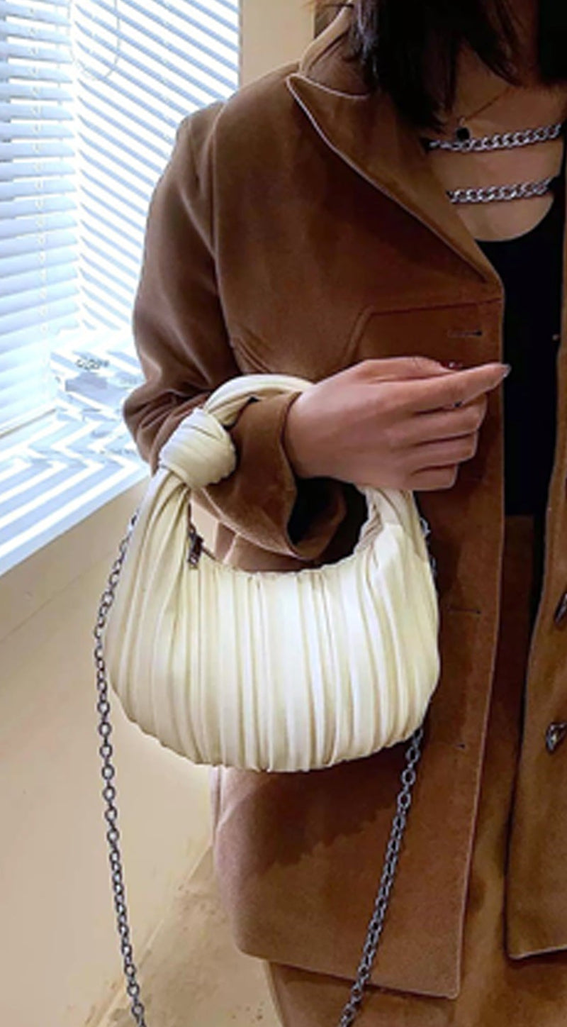 Rianna PU Leather Pleated Shoulder Handbag - White