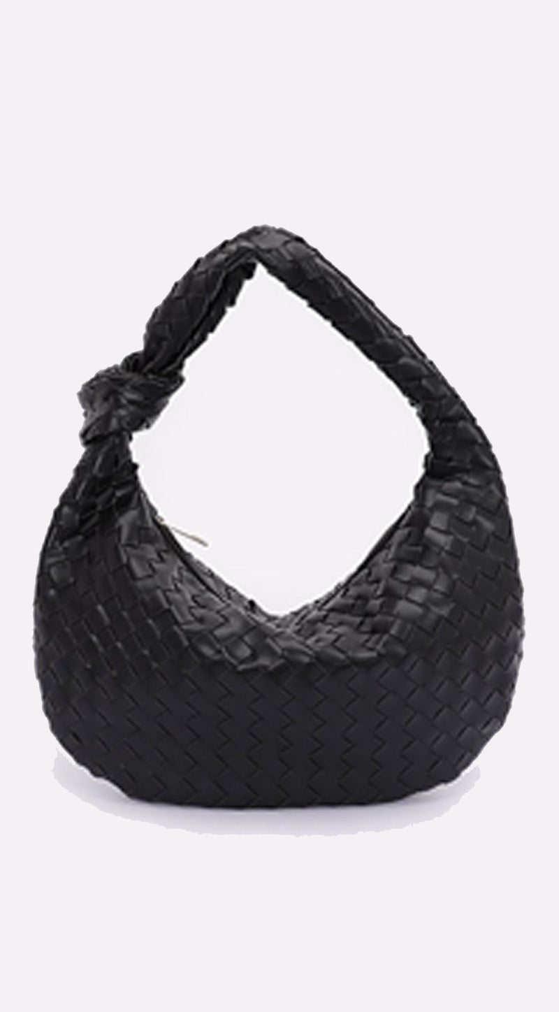 Nina Faux Leather Braided Hobo Bag - Black