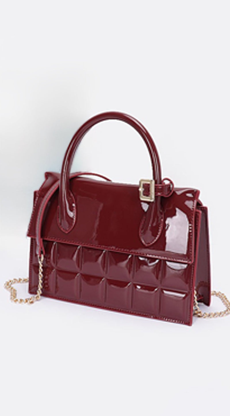 Sophistiqué Embossed Enamel Top Handle Bag - Burgundy